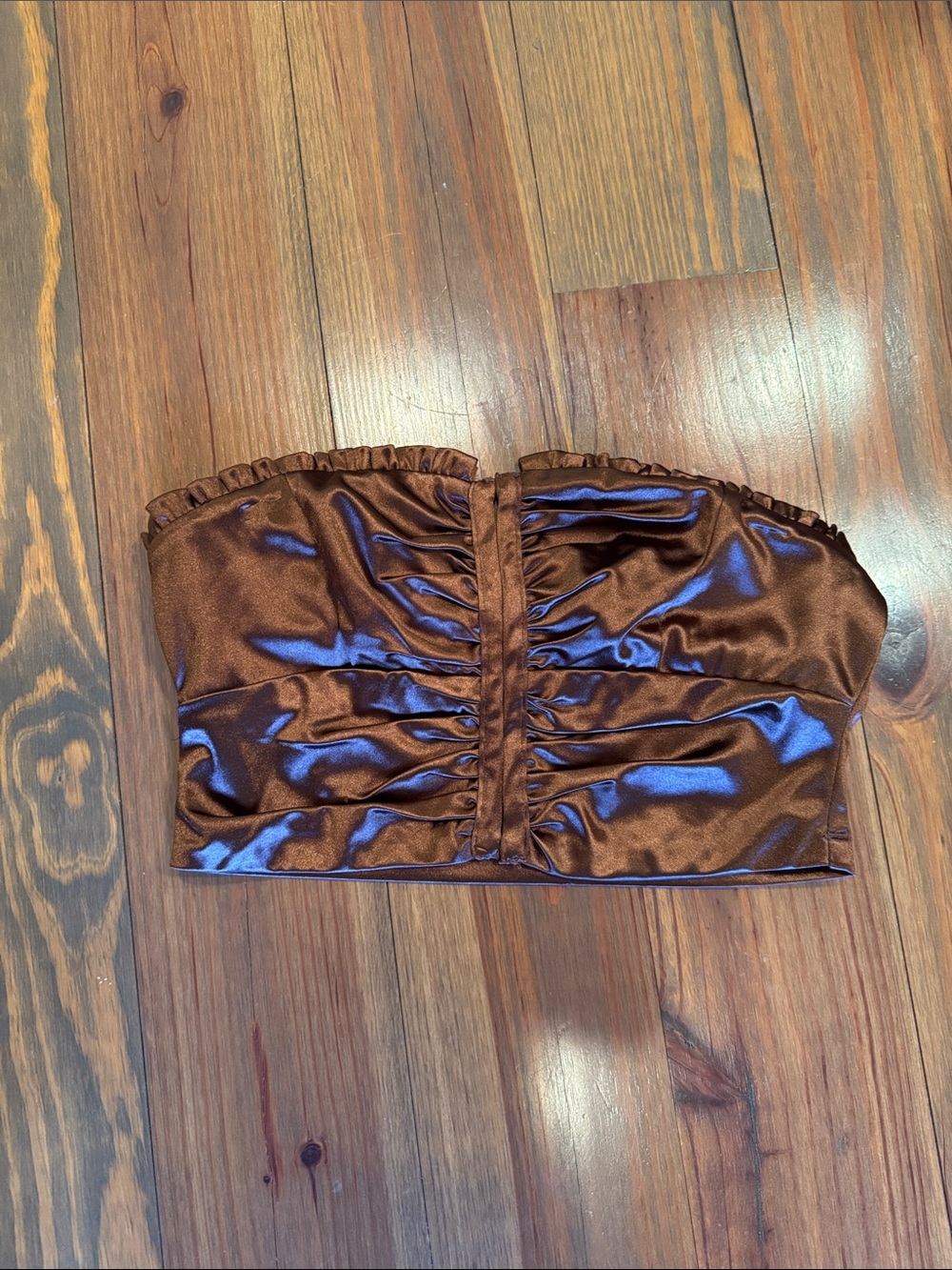 DNA Satin Strapless Bandeau Top in Rich Brown